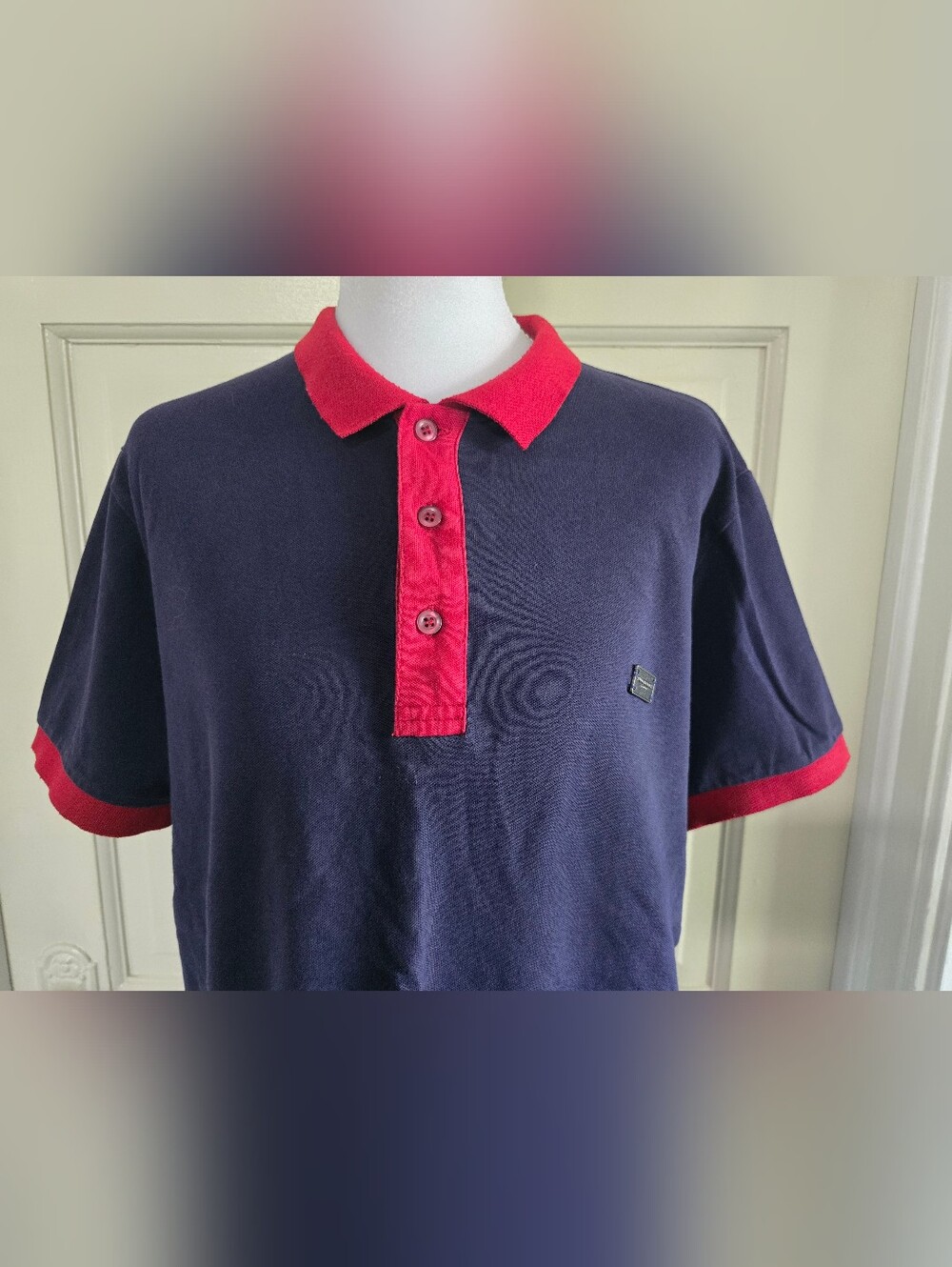 Burberry Navy Polo with Red Trim Short Sleeve Shirt - Picture 2 of 9